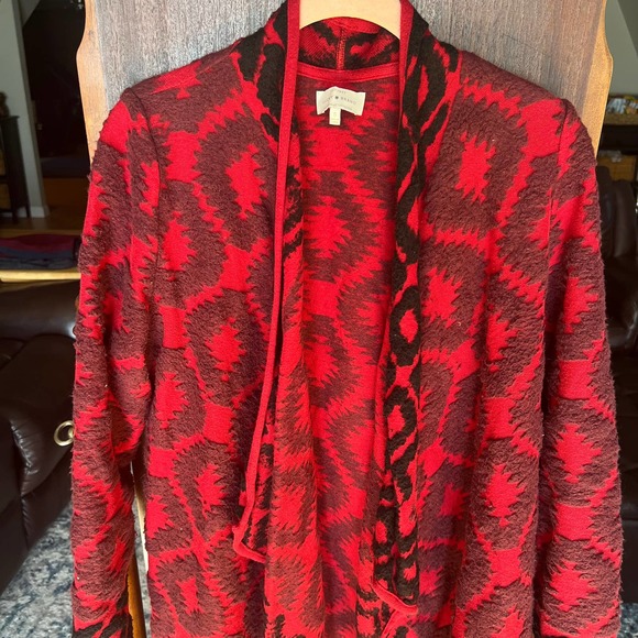 Lucky Brand aztec southwestern tribal red knit open front sweater cardigan Small - Picture 9 of 9